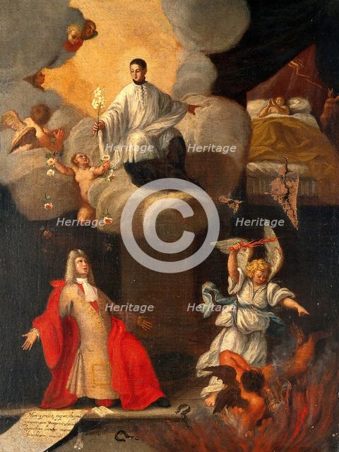 A man praying to a saint to assist in the cure of a sick child, devils departing, unknown date. Creator: Unknown.