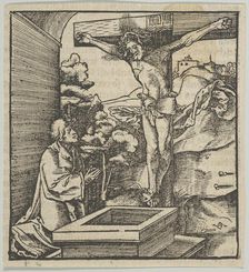 A Man Praying before a Crucifix, from Hymmelwagen auff dem, wer wol lebt..., 1517. Creator: Hans Schäufelein the Elder