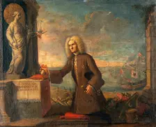 A man presenting a votive offering to Saint Fermina as protector of navigators. Creator: Unknown