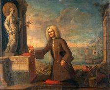 A man presenting a votive offering to Saint Fermina as protector of navigators. Creator: Unknown