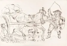 A man pulling a horse-drawn cart, 1825-1839. Creator: James Howe