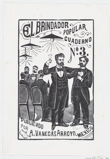 A man raising his glass with a group of men sitting at a table in the background,..., ca. 1890-1899. Creator: José Guadalupe Posada