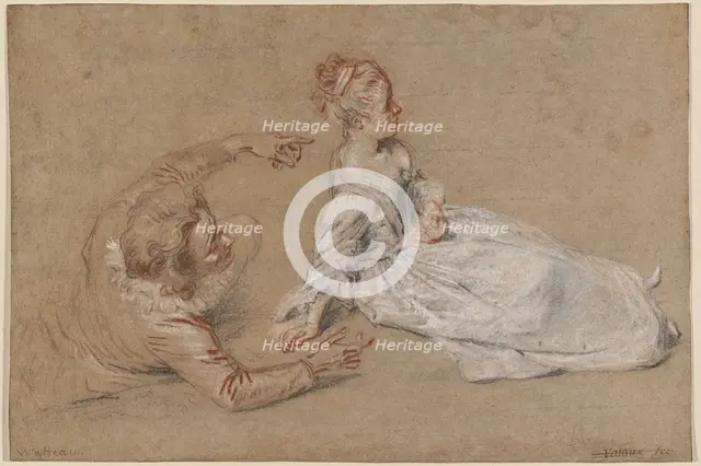 A Man Reclining and a Woman Seated on the Ground, c. 1716. Creator: Jean-Antoine Watteau.