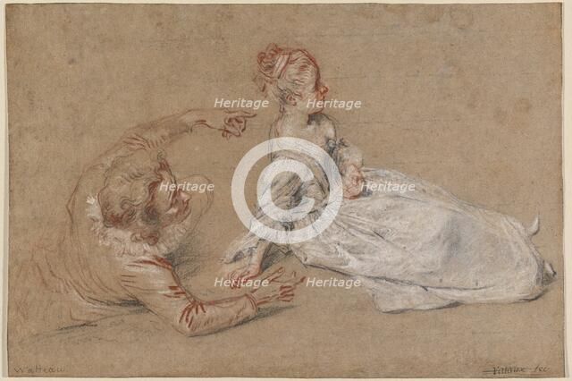 A Man Reclining and a Woman Seated on the Ground, c. 1716. Creator: Jean-Antoine Watteau.