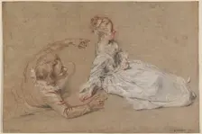 A Man Reclining and a Woman Seated on the Ground, c. 1716. Creator: Jean-Antoine Watteau
