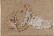 A Man Reclining and a Woman Seated on the Ground, c. 1716. Creator: Jean-Antoine Watteau