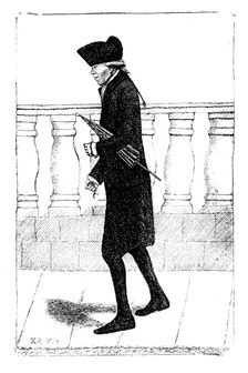 A man walking with an umbrella under his arm, 1784