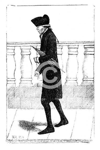 A man walking with an umbrella under his arm, 1784. Artist: Unknown