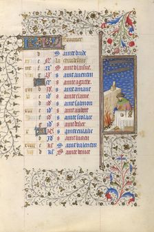 A Man Warming by a Fire; Book of Hours, about 1415-1420. Creator: Workshop of the Master of the Rohan Hours