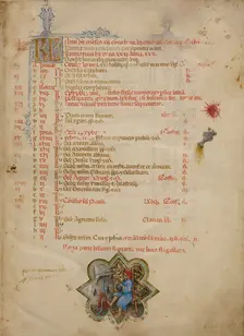 A Man Warming his Feet by a Fire: Zodiacal Sign of Aquarius; Missal, between about 1389 and 1400. Creator: Master of the Brussels Initials