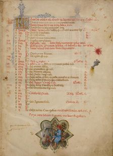 A Man Warming his Feet by a Fire: Zodiacal Sign of Aquarius; Missal, between about 1389 and 1400. Creator: Master of the Brussels Initials