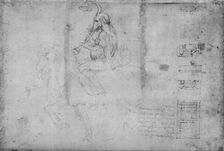 A Man with the Head of an Elephant Riding on Horseback and Architectural Sketches c1480 (1945). Artist: Leonardo da Vinci