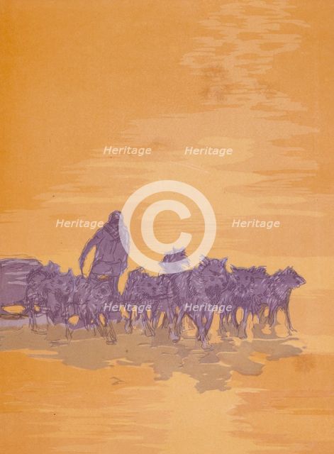 A man with wolves; scene from "The Jungle Book", 1919.  Creator: Paul Jouve.