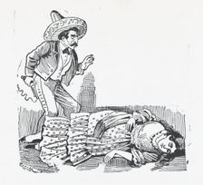 A man with a gun standing over a woman he has just shot, ca. 1880-1910., ca. 1880-1910. Creator: José Guadalupe Posada