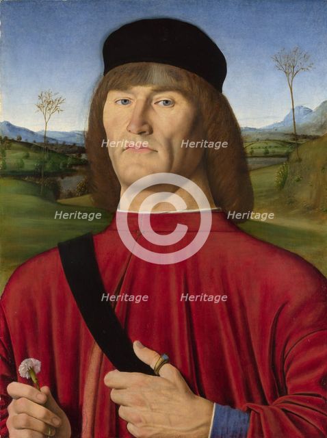 A Man with a Pink, c. 1495. Artist: Solari (Solario), Andrea (1470-1524)