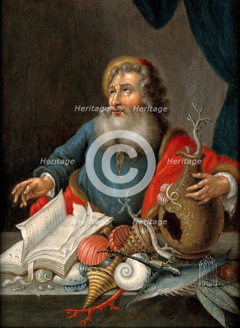 A man with coral, shells, fish, and a book, 17th (?) century. Creator: Unknown.