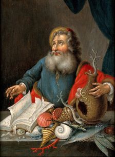 A man with coral, shells, fish, and a book, 17th (?) century. Creator: Unknown