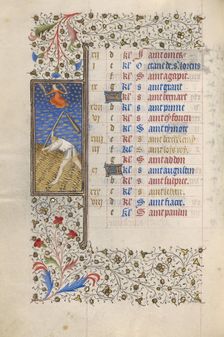 A Man Threshing; Book of Hours, about 1415-1420. Creator: Workshop of the Master of the Rohan Hours