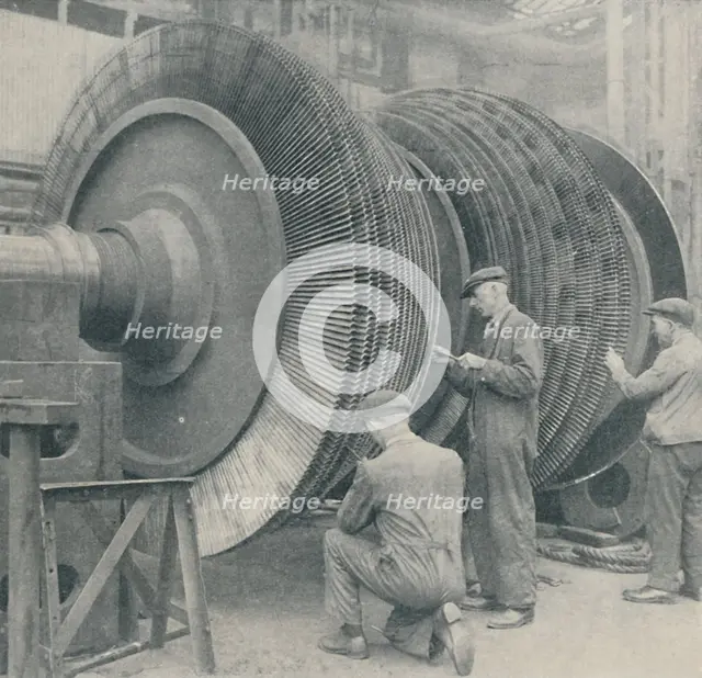 'A Many-Bladed Rotor for one of the Queen Mary's low-pressure turbines', 1937. Artist: Unknown.