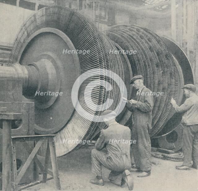 'A Many-Bladed Rotor for one of the Queen Mary's low-pressure turbines', 1937. Artist: Unknown.