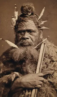 A Maori man with a tattoed face, between 1800 and 1899. Creator: Unknown