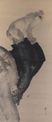 A macaque on a rock, 1790-1799. Creator: Nangaku; Watanabe (1767-1813)