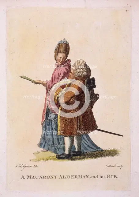 'A macarony alderman and his rib', c1770. Artist: James Caldwall