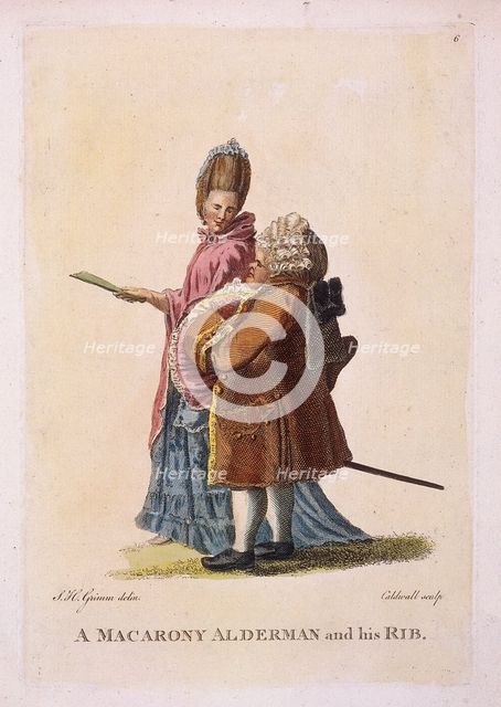 'A macarony alderman and his rib', c1770. Artist: James Caldwall