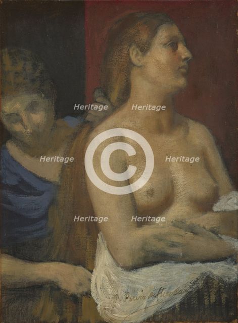 A Maid combing a Woman's Hair, ca. 1883. Artist: Puvis de Chavannes, Pierre Cécil (1824-1898)
