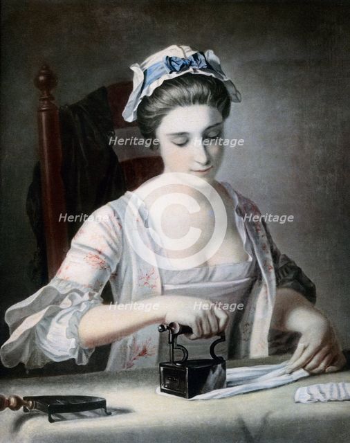 A maid ironing, 18th century.Artist: George Morland
