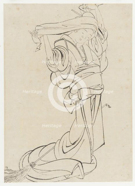 A Maid preparing to dust, Edo period, Early 19th century. Creator: Hokusai.