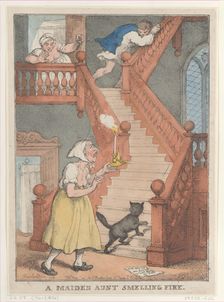 A Maiden Aunt Smelling Fire, [May 1, 1806], reissued May 1,..., [May 1, 1806], reissued May 1, 1812. Creator: Thomas Rowlandson