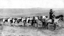 A mail caravan crossing the Icelandic plains, Iceland, 1922