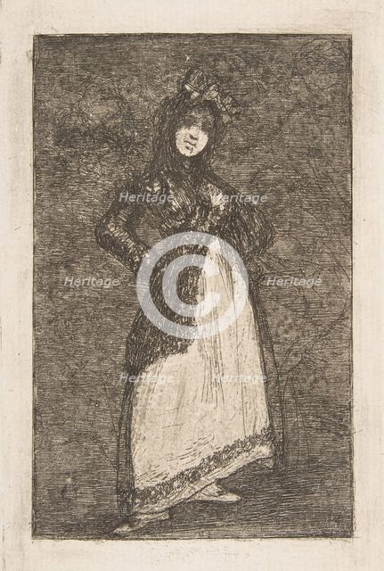 A 'Maja' standing against a dark background (Maja). Creator: Francisco Goya.