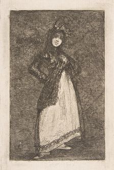 A Maja standing against a dark background (Maja). Creator: Francisco Goya