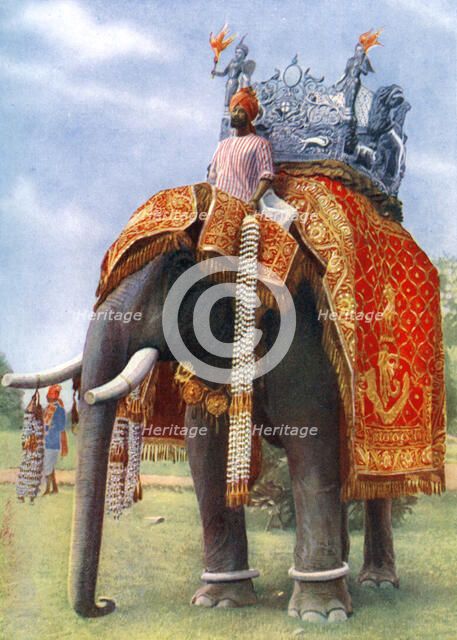 A majestic elephant at Bengal's chief festive gathering, India, 1922.Artist: L Barber
