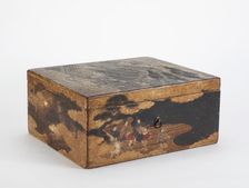 A makimono box decorated with scenes from the Genji romance, Momoyama period, 16th century. Creator: Unknown