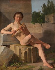 A Male Model Playing Flute, 1826 -1827. Creator: Constantin Hansen