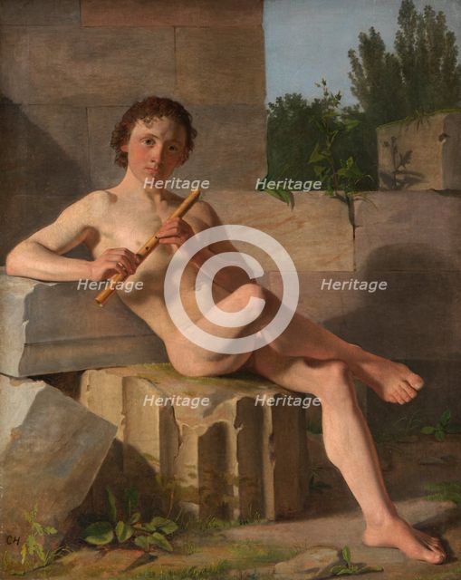 A Male Model Playing Flute, 1826 -1827. Creator: Constantin Hansen.