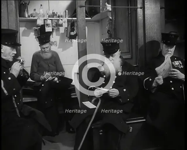 A Male British Chelsea Pensioner in His Room With His Personal Effects Visible on a Shelf..., 1939. Creator: British Pathe Ltd.