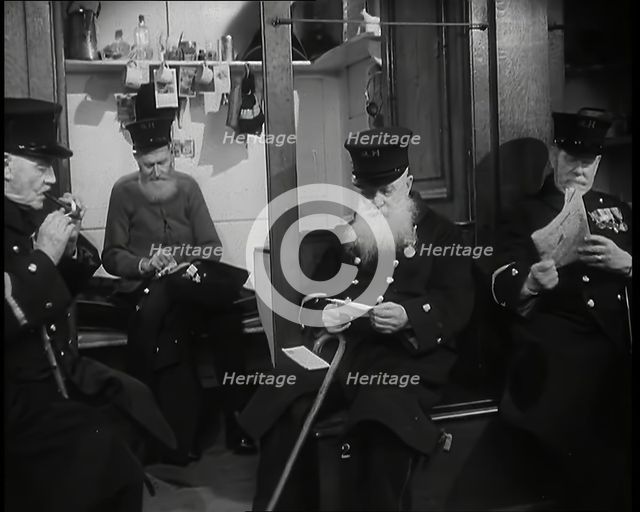 A Male British Chelsea Pensioner in His Room With His Personal Effects Visible on a Shelf..., 1939. Creator: British Pathe Ltd.