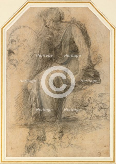 A male Saint, seated (Study for the Disputa), c16th century. Artist: Raphael.