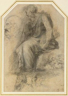 A male Saint, seated (Study for the Disputa), c16th century. Artist: Raphael