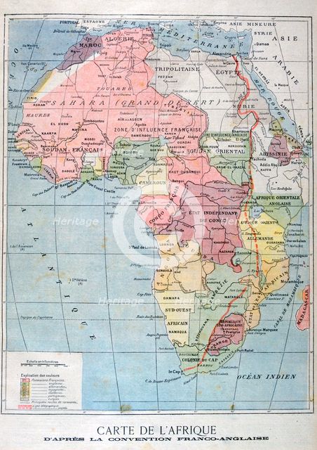 A map of Africa after the The Anglo-French Convention, 1899. Artist: Unknown