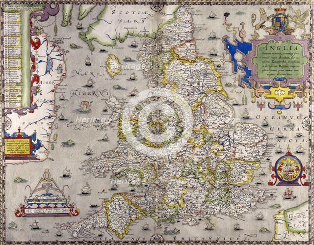 A map of England and Wales, 1583. Creator: Christopher Saxton.