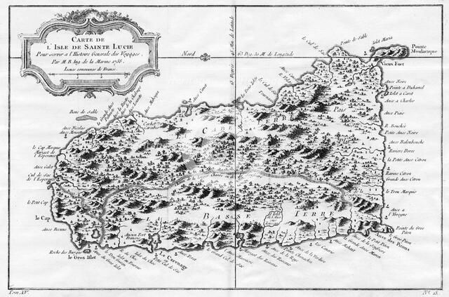A map of  St Lucia, the West Indies, 1758.Artist: N Bellun