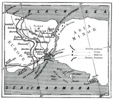 A map showing the positions of Russian and Turkish lines outside Constantinople, 1900