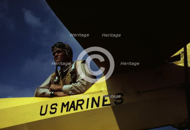 A marine glider pilot in training, a lieutenant, at Page Field, Parris Island, S.C., 1942. Creator: Alfred T Palmer.