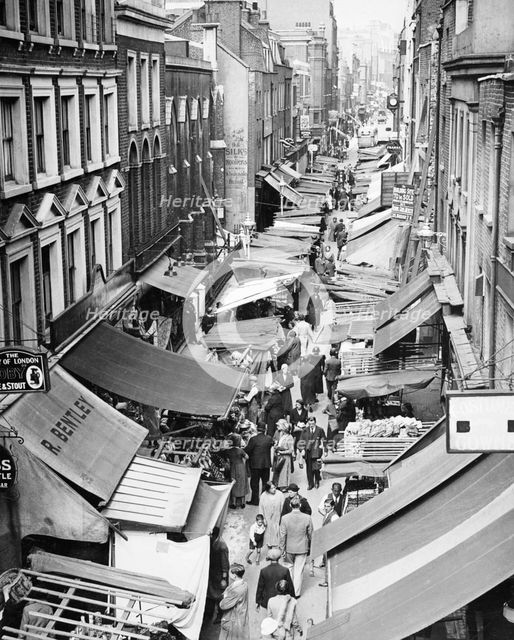 A market along Berwick Street, Soho, London, 1950s. Creator: Unknown.