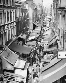 A market along Berwick Street, Soho, London, 1950s. Creator: Unknown